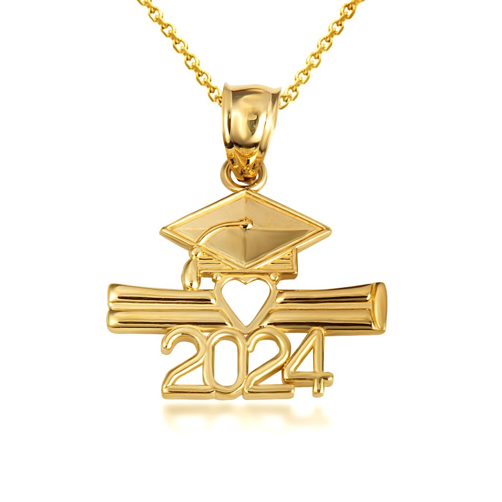 10k Solid Gold Class Of 2024 Graduation Diploma And Cap Pendant Necklace 370$